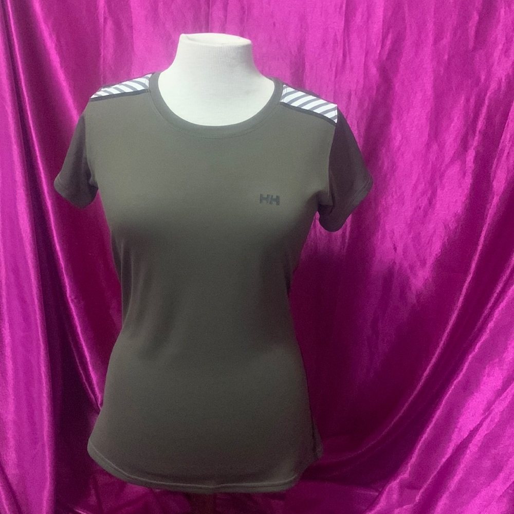 Helly Hansen size medium T-shirt navy green striped shoulders like new. …